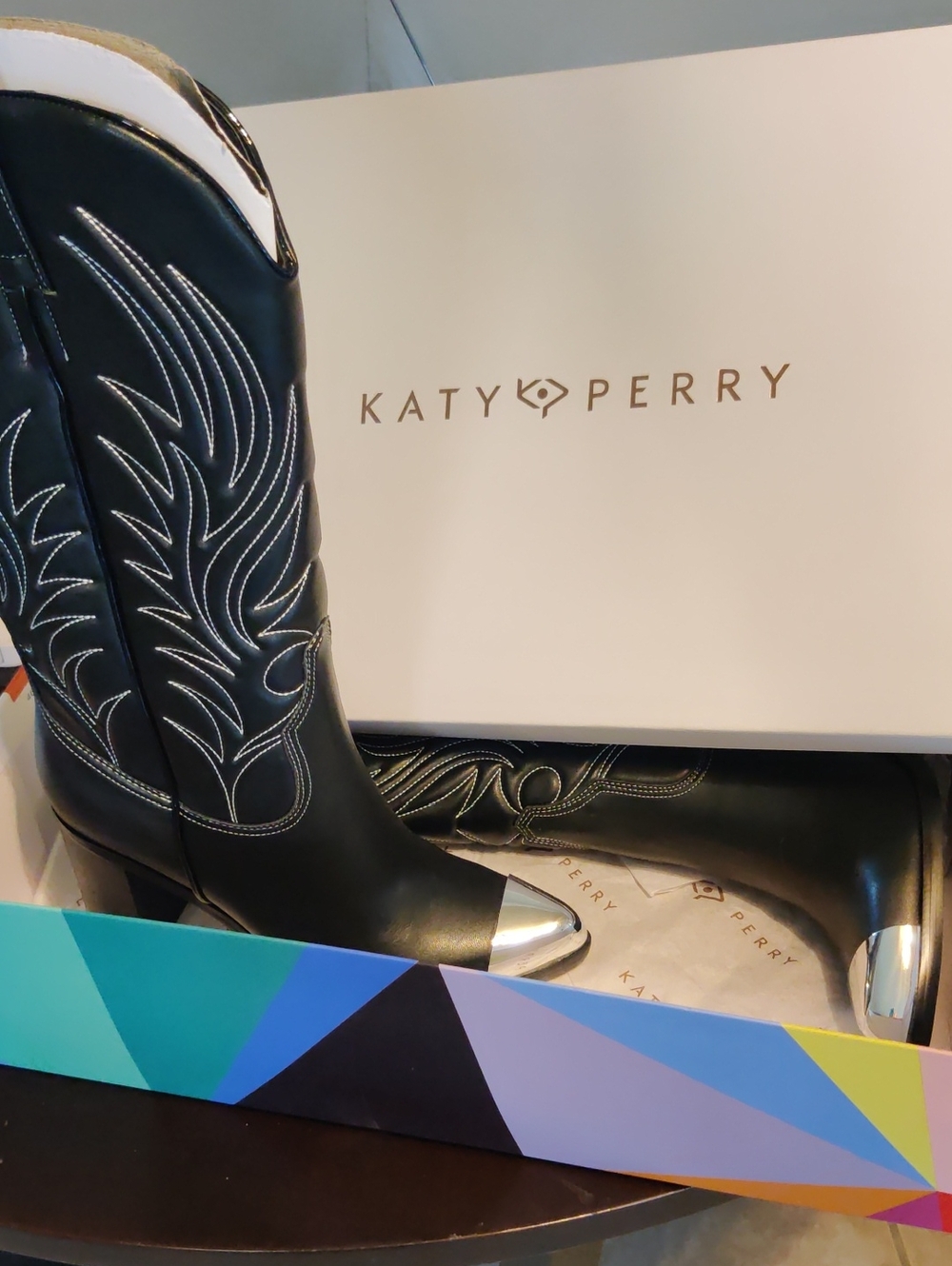 Katy Perry Collections Black Western Heeled Boots with Silver Toe